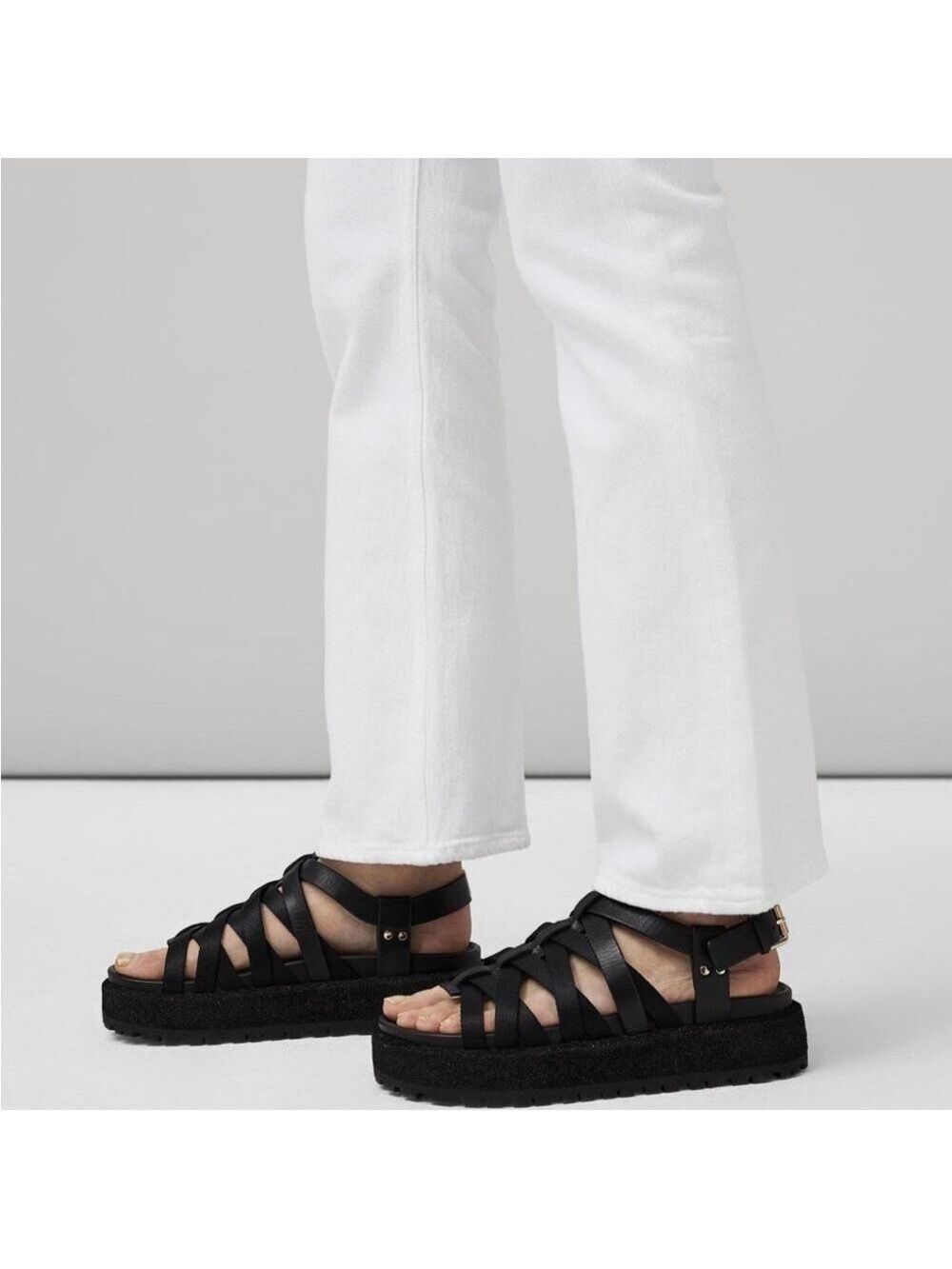 Rag & Bone Park Platform Fisherman Sandals in Black Leather - NWT
